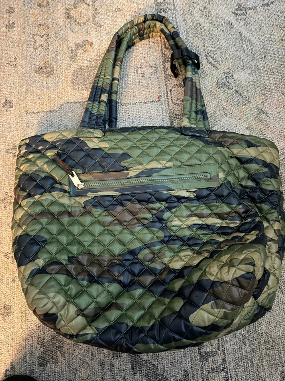 Oliver Thomas Camo Quilted Tote Bag with Crown Logo - Green Camo